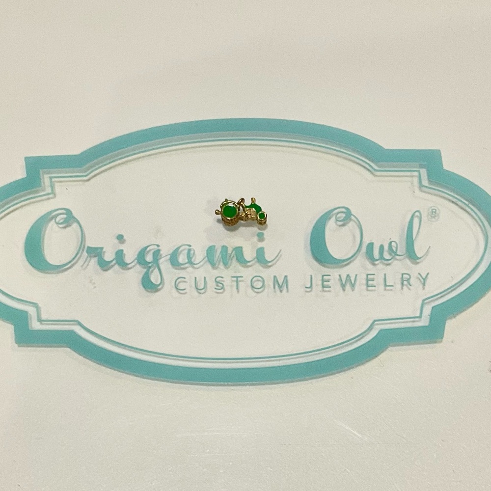 Origami Owl Gold Emerald Green Enamel Paint Tractor Necklace Bracelet Charm